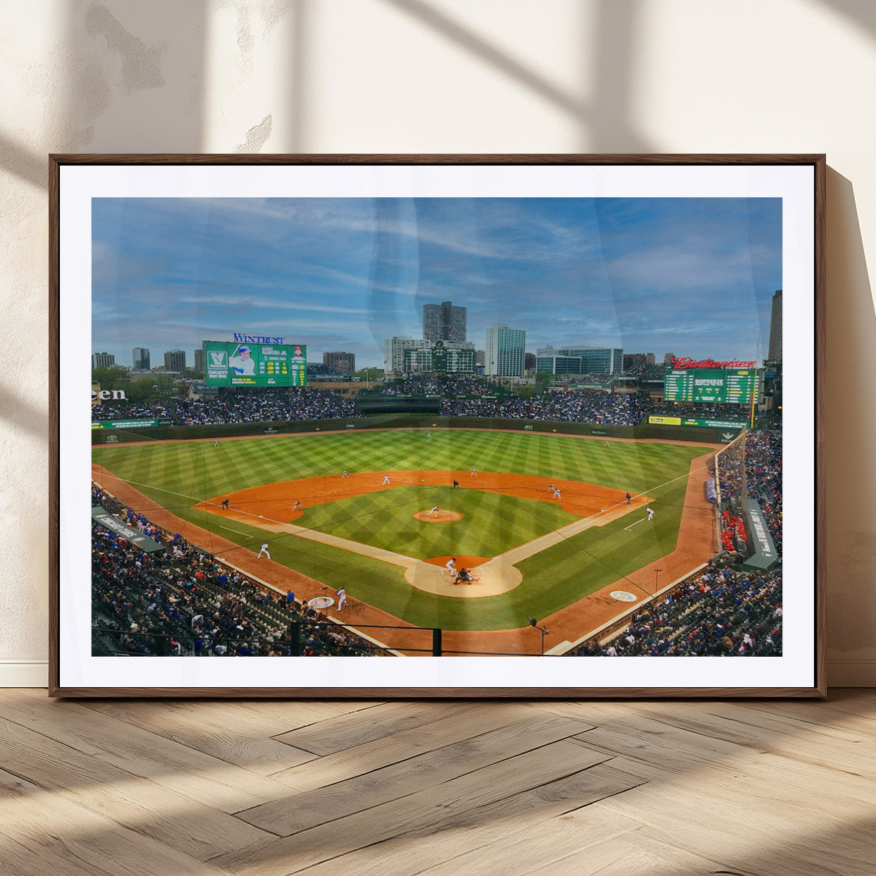 MGC-FP-36x24 - Wrigley Field Chicago Cubs Panoramic Multi Piece Canvas Wall Art - Iconic Baseball Stadium Print for