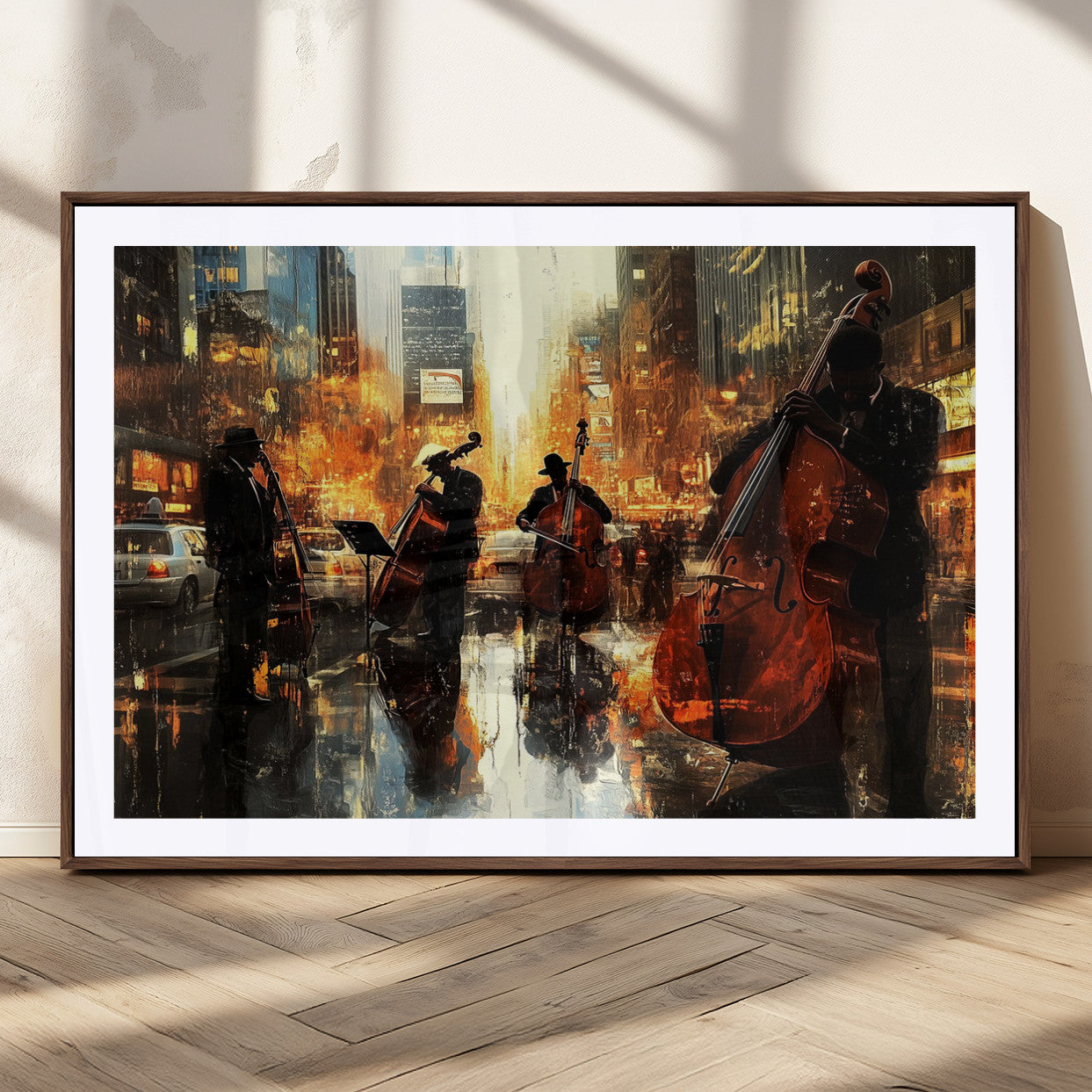 MGC-FP-36x24 - African American Abstract Jazz Wall Art - Framed Abstract Music Canvas - Colorful Instrument Canvsa