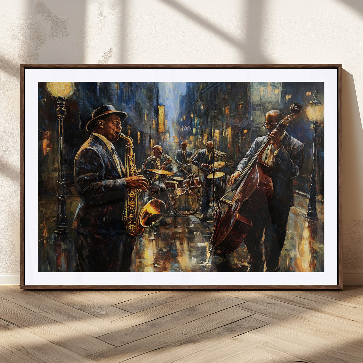 MGC-FP-36x24 - Jazz Canvas Wall Art Print - Abstract African American Music Art - Framed Posters for Living Room or