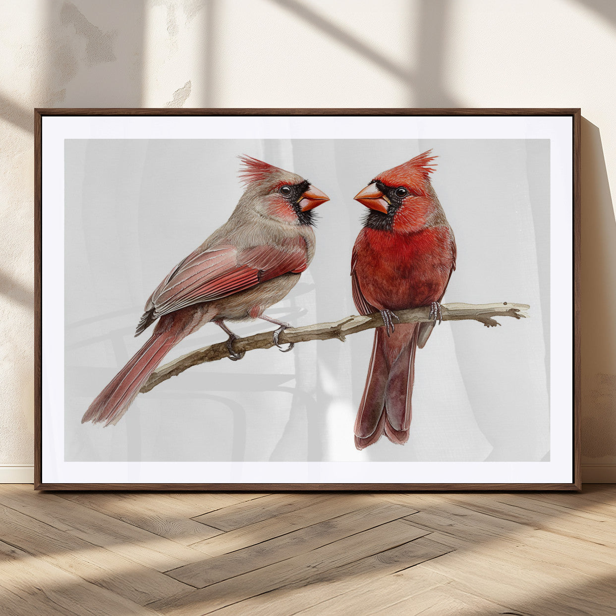 MGC-FP-36x24 - Cardinal Bird Canvas Wall Art - Male and Female Cardinal Print - Abstract Bird Wall Decor for Home -
