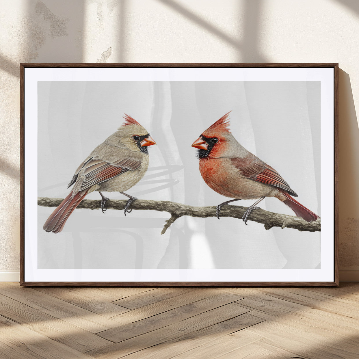 MGC-FP-36x24 - Cardinal Canvas Wall Art - Male and Female Cardinal Print - Nature-Inspired Bird Wall Decor for Home
