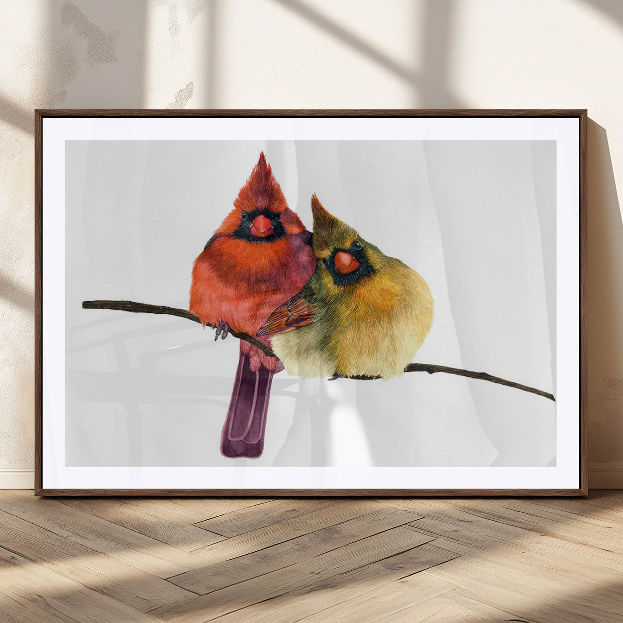MGC-FP-36x24 - Cardinal Bird Canvas Wall Art - Male and Female Cardinal Print - Nature-Inspired Bird Wall Decor for