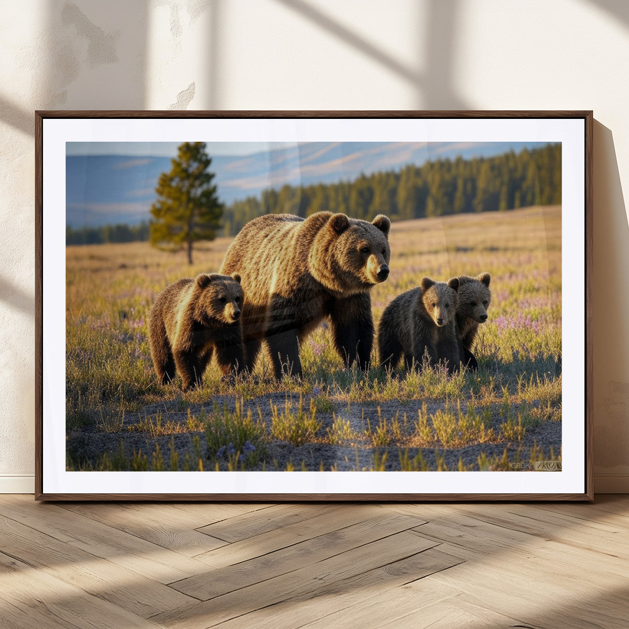 MGC-FP-36x24 - Grizzly 399 in Wild Flowers Wall Art Canvas Print, Grizzly Bears Wall Art, Queen of Grand Teton
