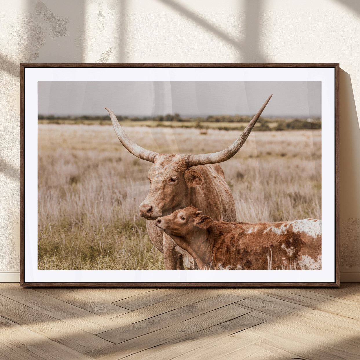 MGC-FP-36x24 - Texas Longhorn Cow Wall Art Canvas Print for Farmhouse Wall Art, Texas Decor, Western Wall Art Print