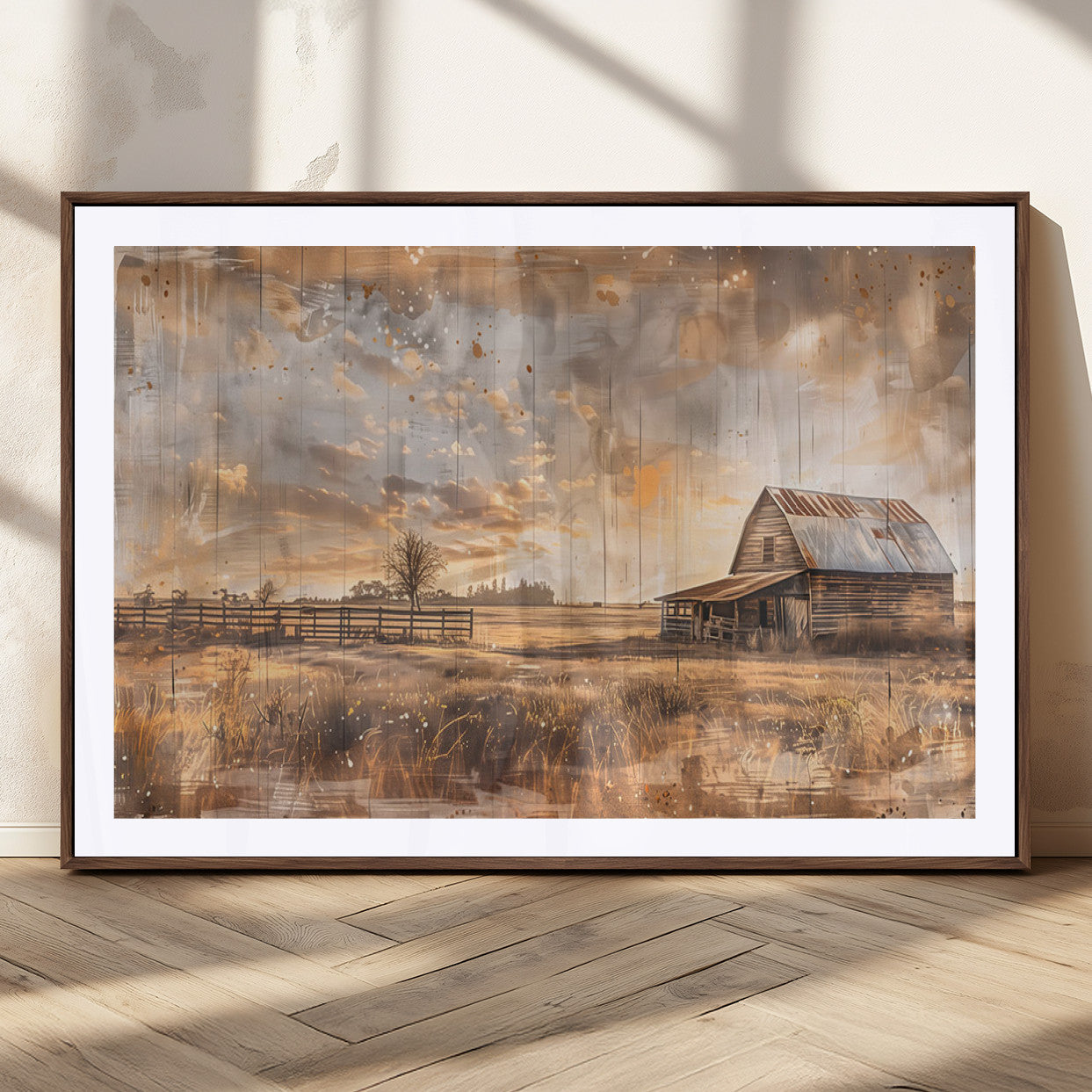 MGC-FP-36x24 - Rustic Farmhouse Wall Art Canvas Print | Barn and Field Canvas Print | Vintage Country Landscape