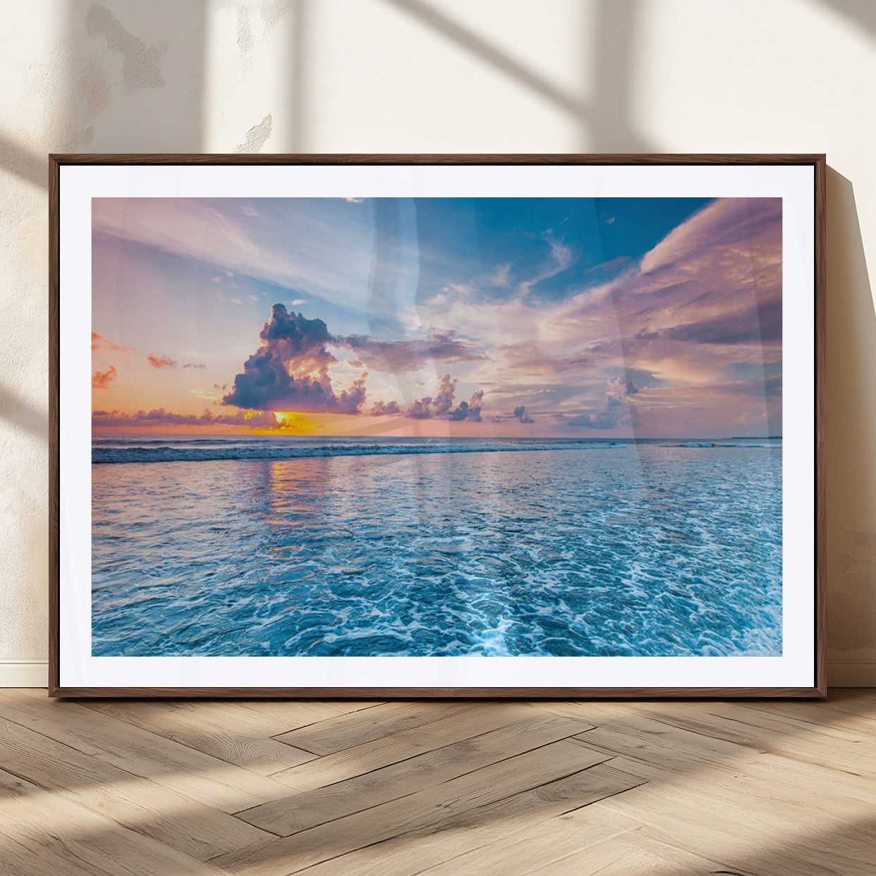 MGC-FP-36x24 - Ocean Sunset Canvas Wall Art Print - Tranquil Seascape with Vibrant Sky and Rolling Waves Canvas