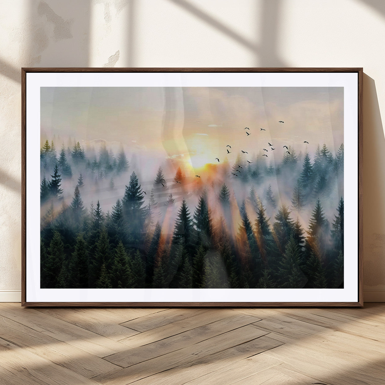 MGC-FP-36x24 - Abstract Forest Wall Art - Serene Nature Canvas Print with Misty Forest Design for Modern Home or