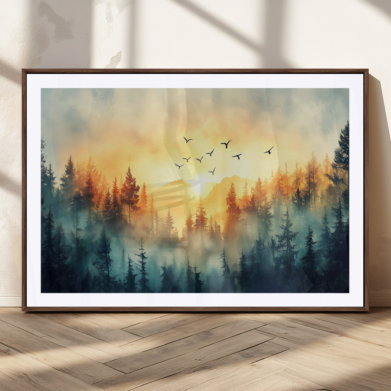 MGC-FP-36x24 - Abstract Forest Wall Art Print- Serene Nature Canvas Print with Misty Forest Design for Modern Home