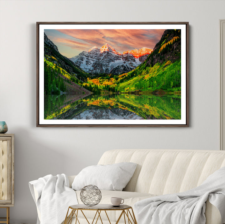 Maroon Bells Lake Wall Art Canvas Print – Majestic Colorado Mountain Landscape, Autumn Reflection, Multi-Panel Framed Artwork for Home,