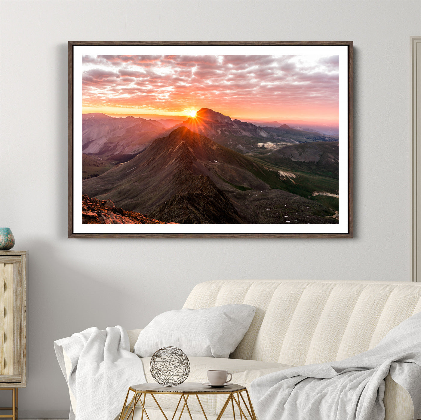 50957419-MGC-FP-36x24-Mountain Sunrise Wall Art Canvas Print, Framed Alpine Ridge Art Picture Print, Mountain Range Perfect Vibrant Rustic Decor