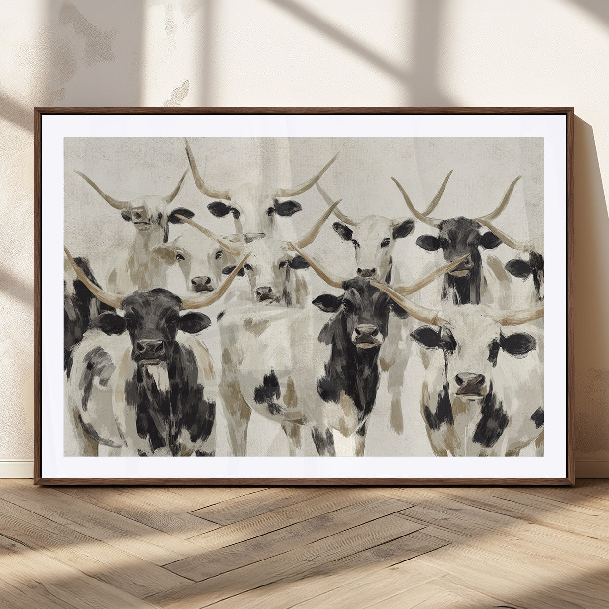 MGC-FP-36x24 - Longhorn Texas Cow Drawing Abstract Wall Art Canvas Print for Farmhouse Decor, Texas Bull Printing