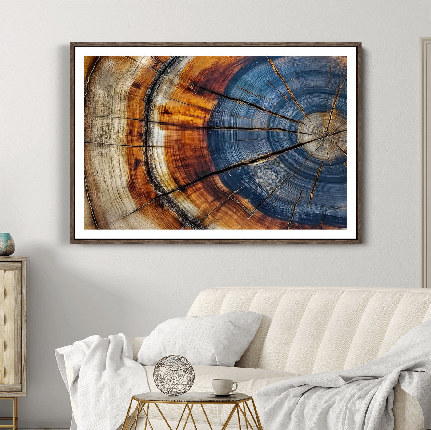 18032999-MGC-FP-36x24_Walnut-Wood Grain Canvas Wall Art - Framed Abstract Tree Ring Framed Wall Art, Wood Grain Canvas Wall Decor, Minimalist Home Canvas Art