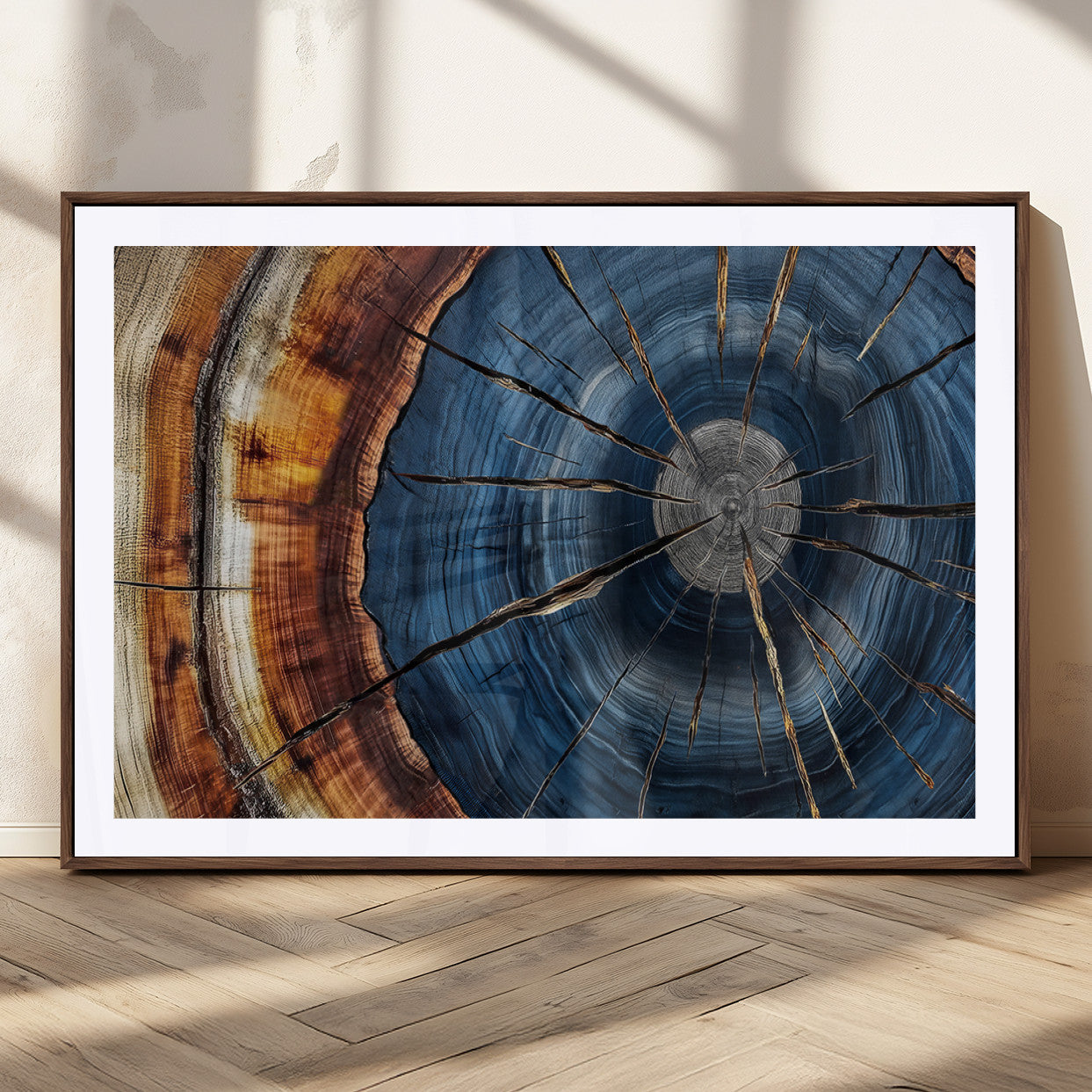 MGC-FP-36x24 - Framed Abstract Tree Ring Wall Art Print, Natural Rustic Wood Texture Canvas Print, Wood Tree Stump