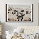 Texas Longhorn Wall Art Canvas Print, Framed Speckled Cow Art Picture Print, Horned Cattle Perfect Rustic Western Decor Artwork
