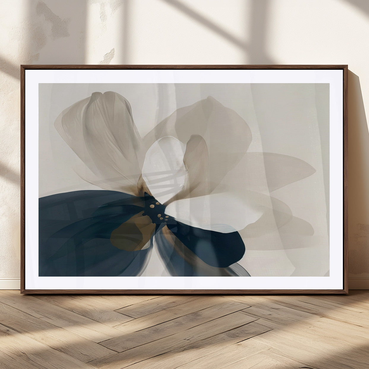 MGC-FP-36x24 - Minimal Flower Wall Art Canvas Print, Framed Flower Drawing Art Picture Print, Beige Bloom Perfect Modern Botanical Decor Artwork