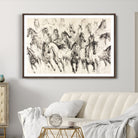 Running Horses Wall Art Canvas Print, Framed Horse Sketch Art Picture Print, Galloping Herd Perfect Monochrome Western Decor