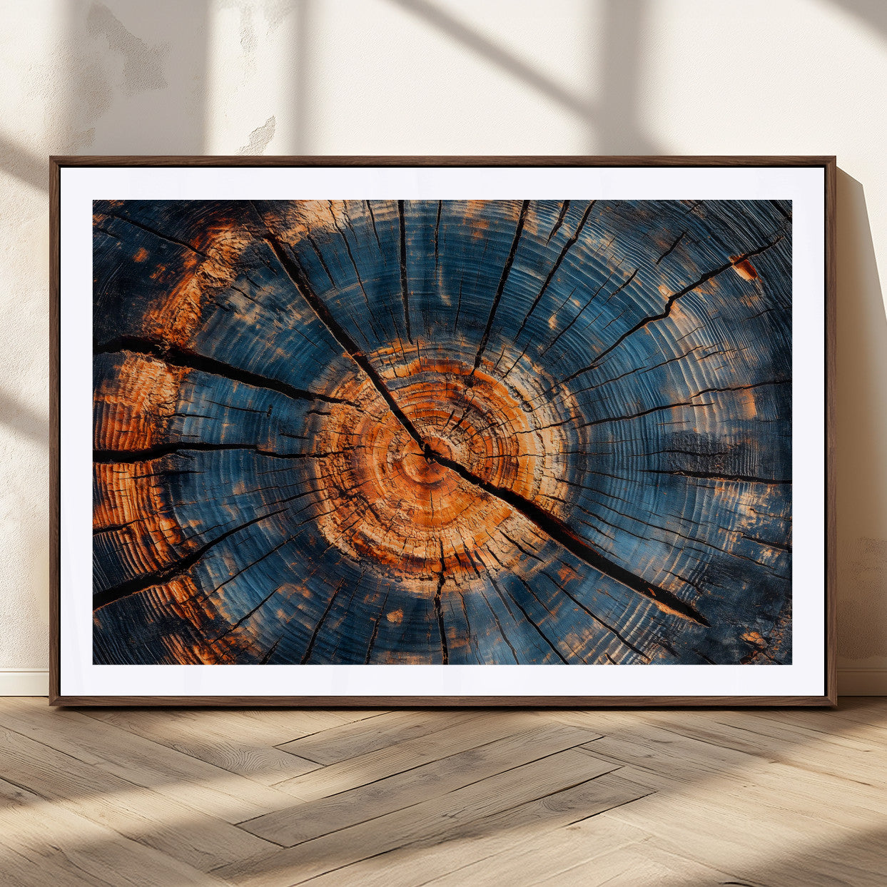 MGC-FP-36x24 - Burnt Wood Wall Art Canvas Print, Framed Aged Timber Art Picture Print, Rustic Tree Slice Perfect Rustic Decor Artwork