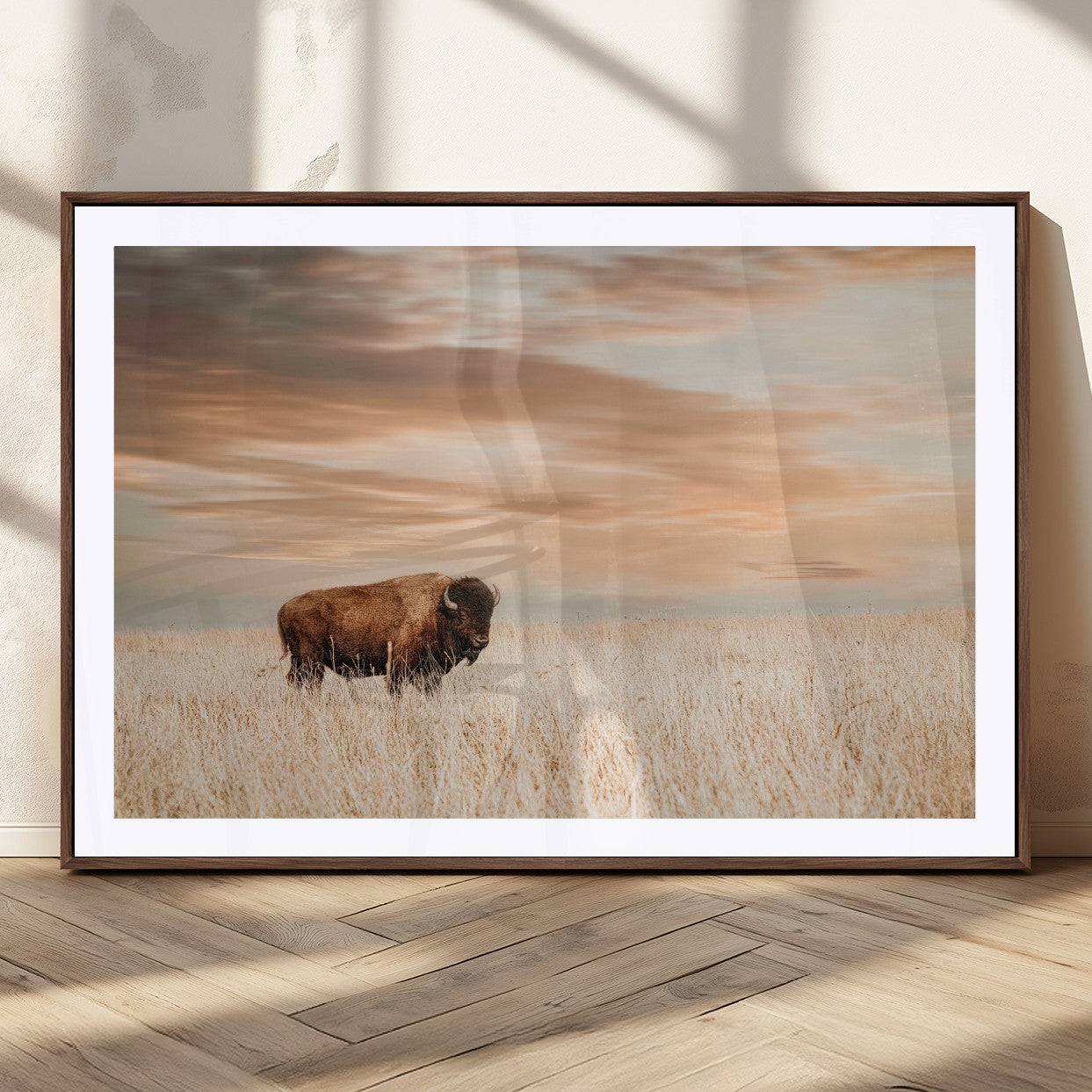 MGC-FP-36x24 - Bison Wall Art Canvas Print, Framed Buffalo Art Picture Print, Western Prairie Perfect Rustic Decor Artwork