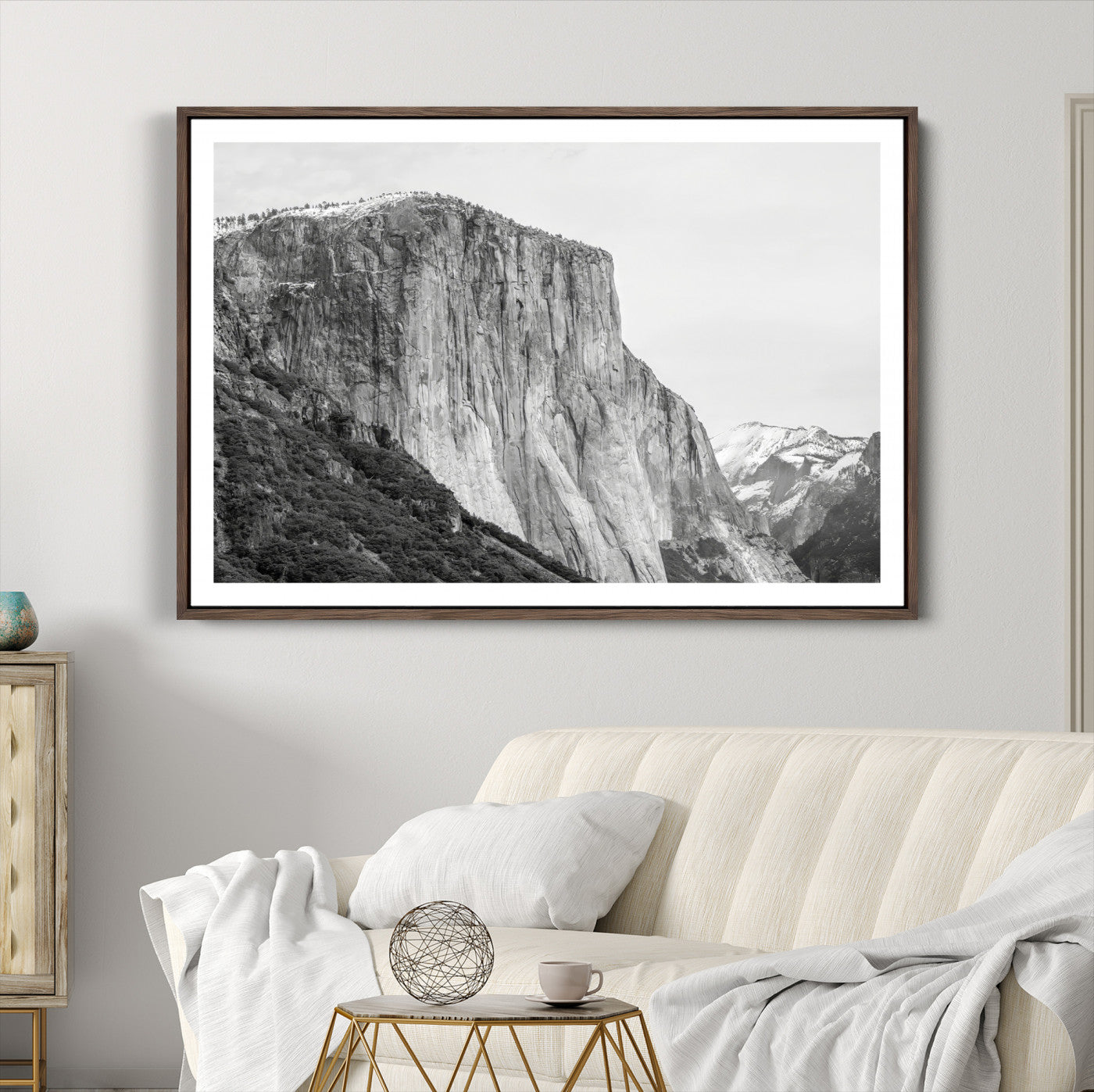 39393420-MGC-FP-36x24-El Capitan Wall Art Canvas Print – Framed Yosemite Cliff Monochrome Mountain Landscape Nature Artwork for Home Office