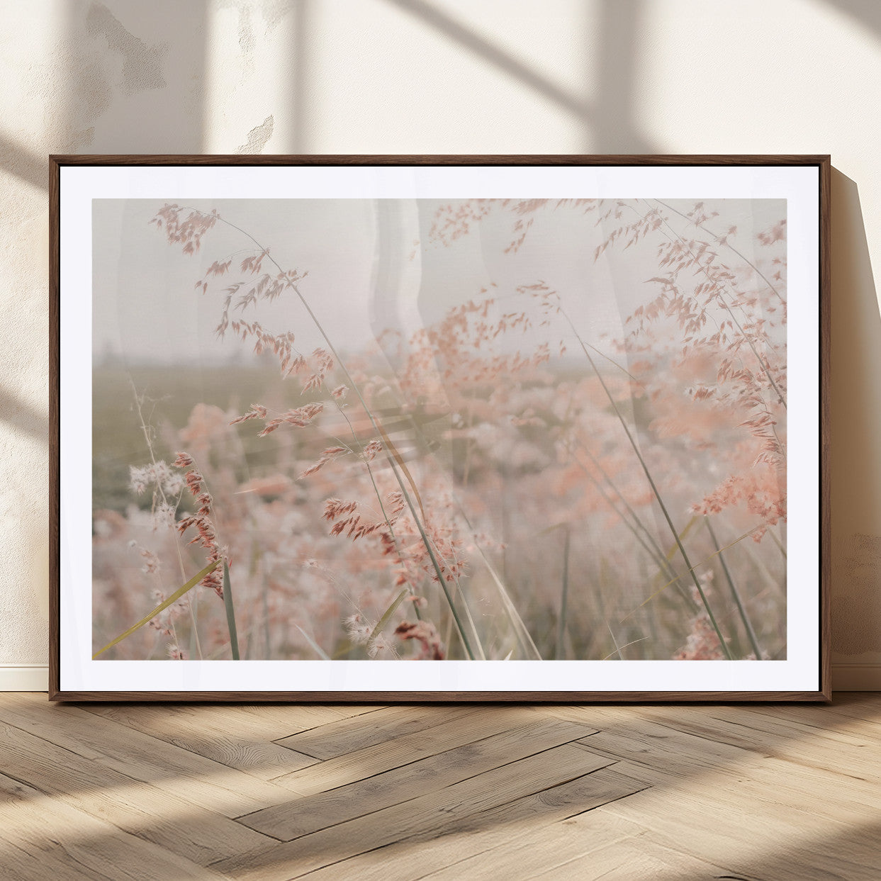 MGC-FP-36x24 - Pastel Grasses Wall Art Canvas Print, Framed Soft Meadow Art Picture Print, Field in Breeze Perfect Soft Pastel Minimal Decor Artwork