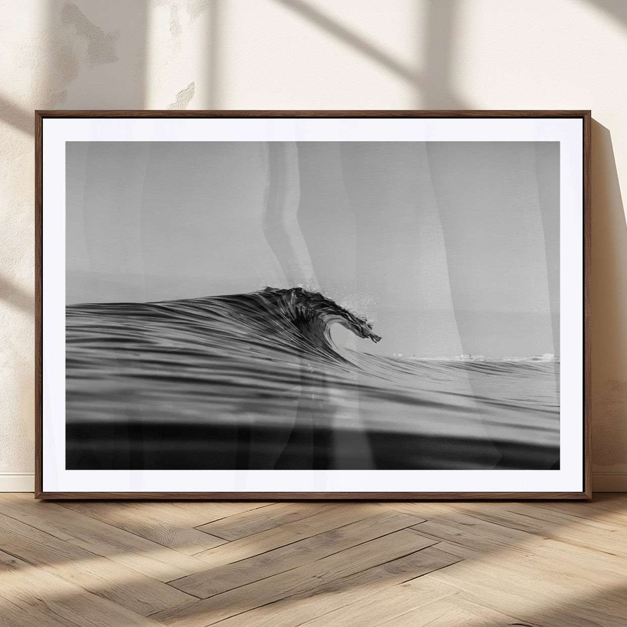 MGC-FP-36x24 - Black Wave Wall Art Canvas Print, Framed Abstract Surf Art Picture Print, Minimalist Ocean Perfect Minimalist Coastal Decor Artwork