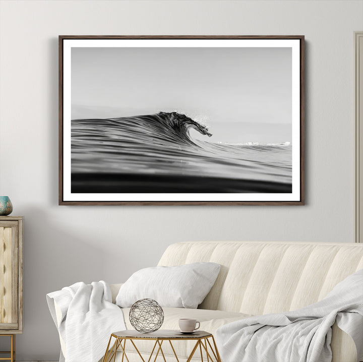 Black Wave Wall Art Canvas Print, Abstract Surf Print, Framed Minimalist Ocean Art Print, Large Black Water Printing Minimalist