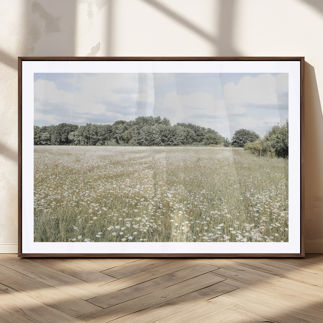 MGC-FP-36x24 - Charming Daisy Field Wall Art Canvas Print, Framed Pastel Flower Art Picture Print, Meadow Bloom Perfect Scandinavian Minimalist Decor Artwork