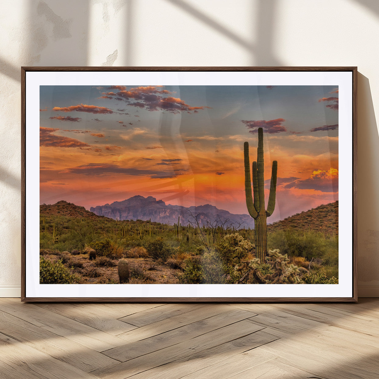 MGC-FP-36x24 - Saguaro Cactus Wall Art Canvas Print, Framed Arizona Sunset Art Picture Print, Sonoran Desert Perfect Southwestern Boho Decor Artwork