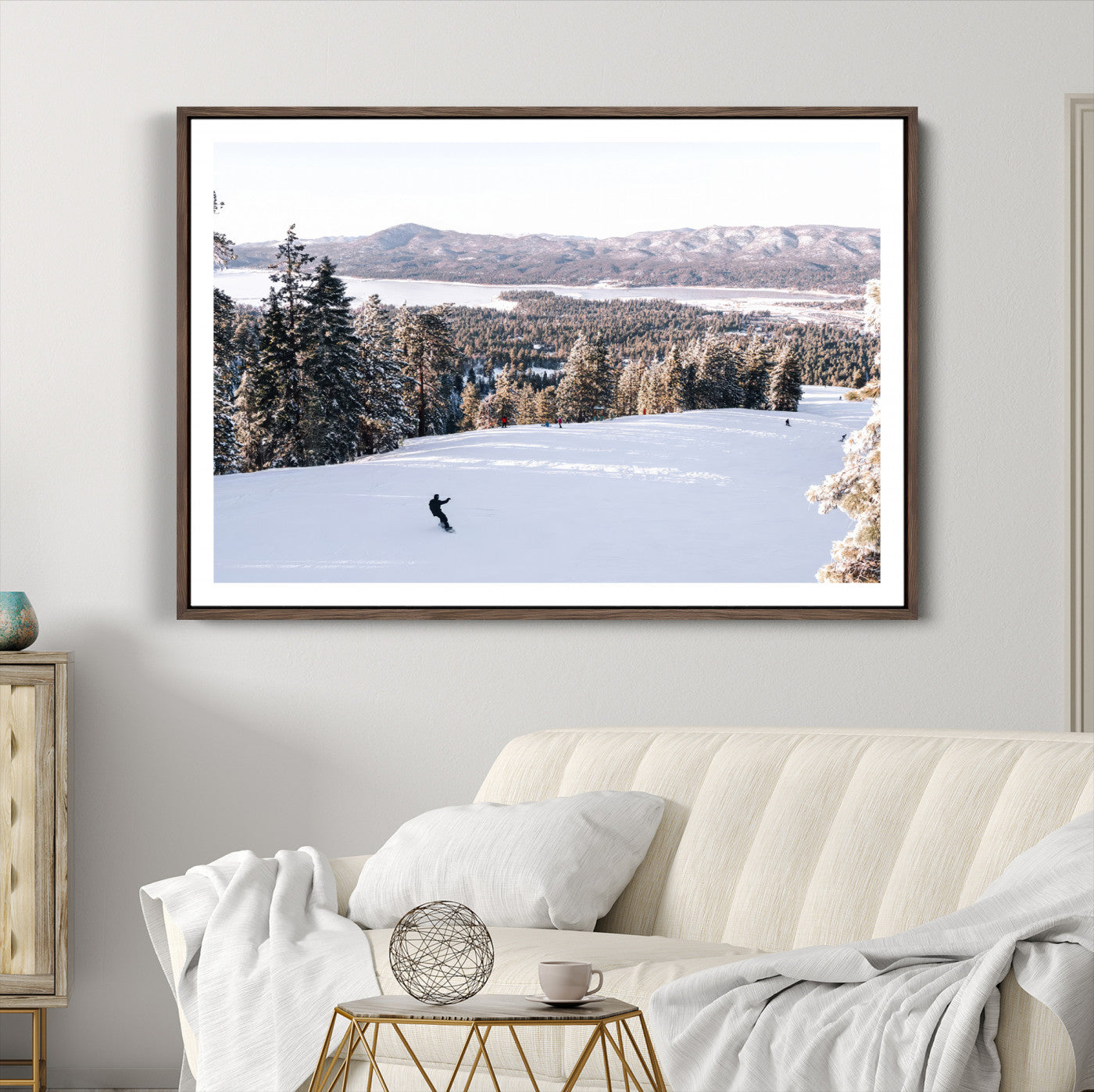 79857868-MGC-FP-36x24-Snowy Mountain Wall Art Canvas Print – Framed Ski Slope Winter Forest Landscape Nature Artwork for Home Office