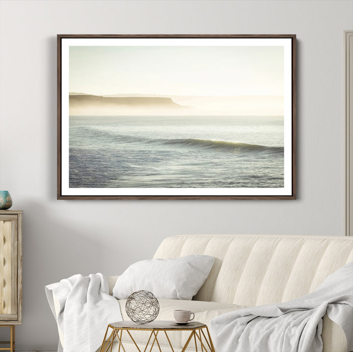 Coastal Cliffs Wall Art Canvas Print, Framed Misty Ocean Art Picture Print, Soft Morning Perfect Minimalistic Decor, Framed Misty Ocean Canvas