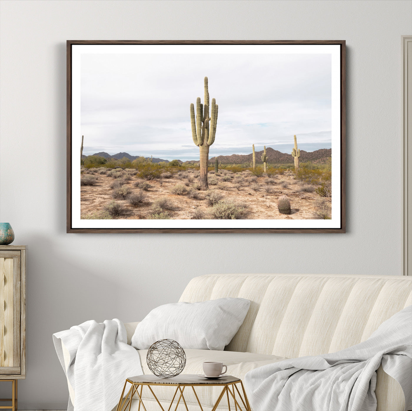 96147924-MGC-FP-36x24-Saguaro Cactus Wall Art Canvas Print – Framed Desert Landscape Minimalist Boho Nature Artwork for Home Office
