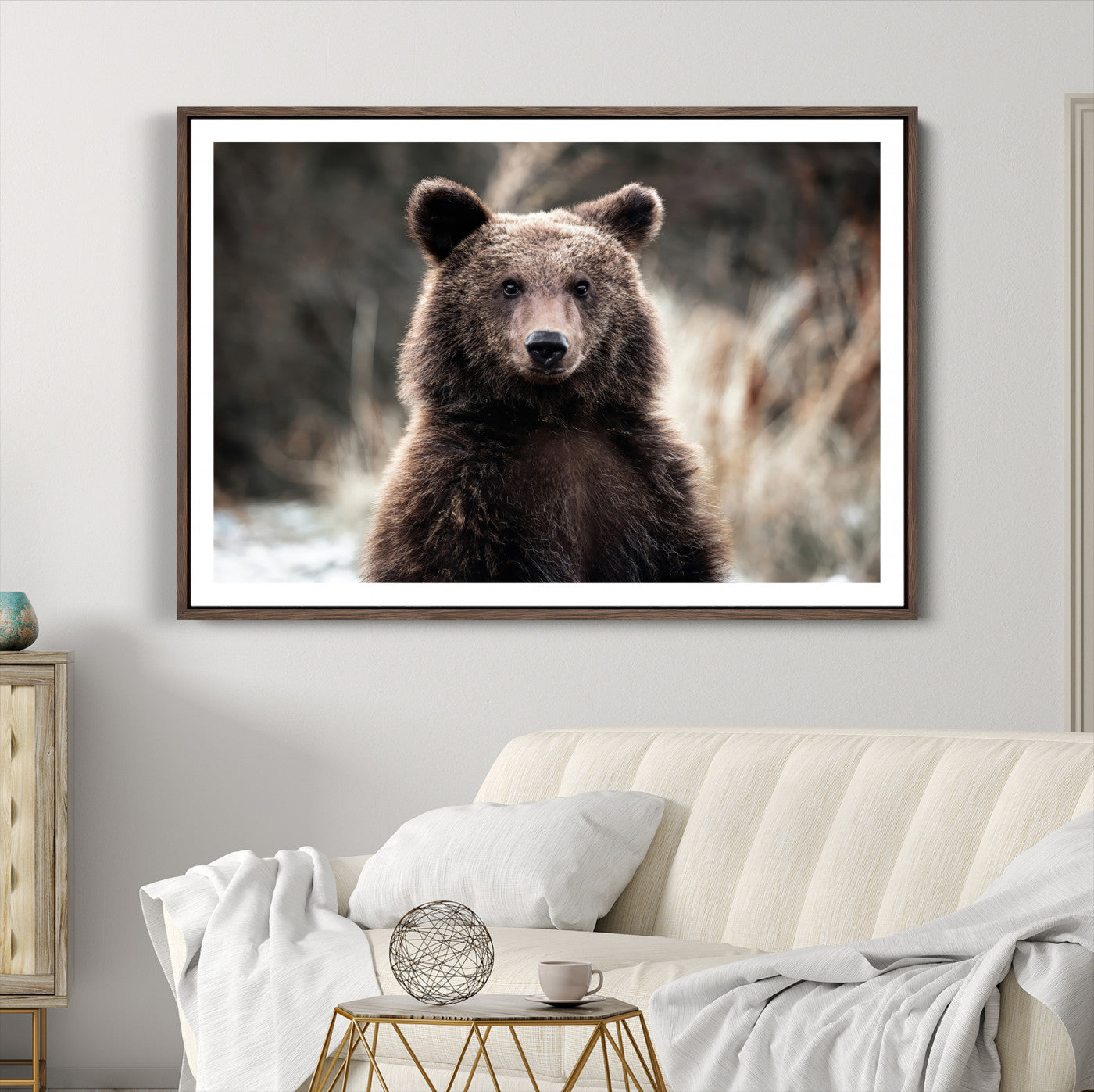 47112103-MGC-FP-36x24-Brown Bear Wall Art Canvas Print – Framed Majestic Woodland Wildlife Scene Artwork for Cabin, Home, Office, Living Room