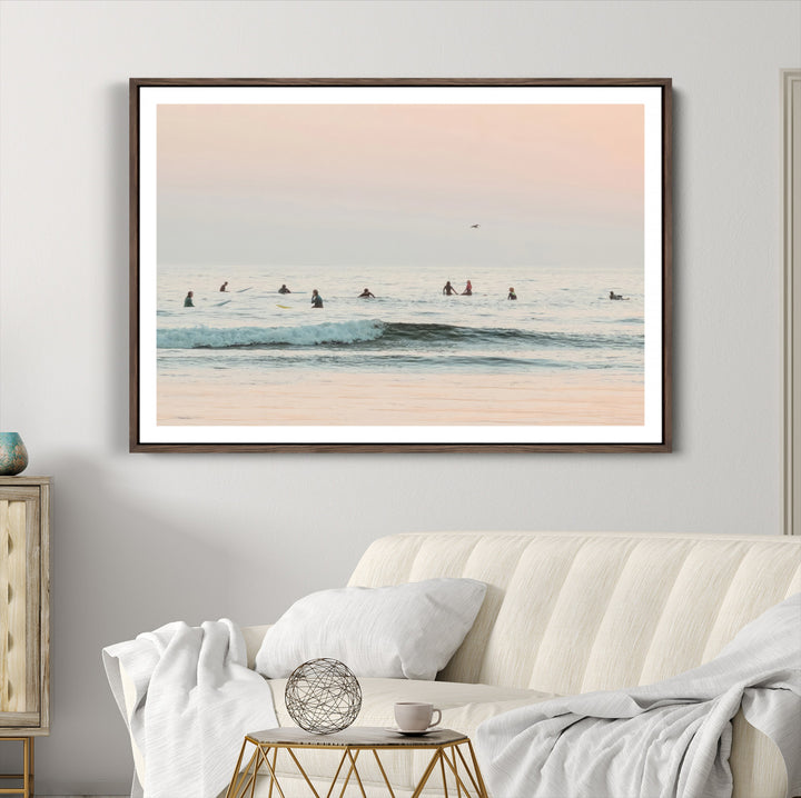 Pastel Ocean Wall Art Canvas Print, Framed Soft Sunset Art Picture Print, Calm Sea Perfect minimalist Decor