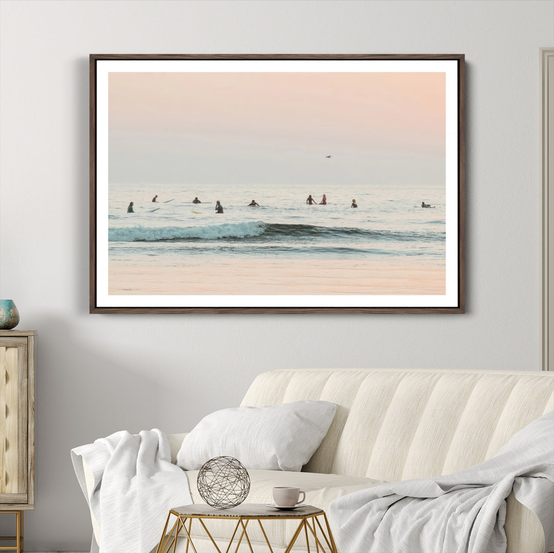 Pastel Ocean Wall Art Canvas Print, Framed Soft Sunset Art Picture Print, Calm Sea Perfect minimalist Decor