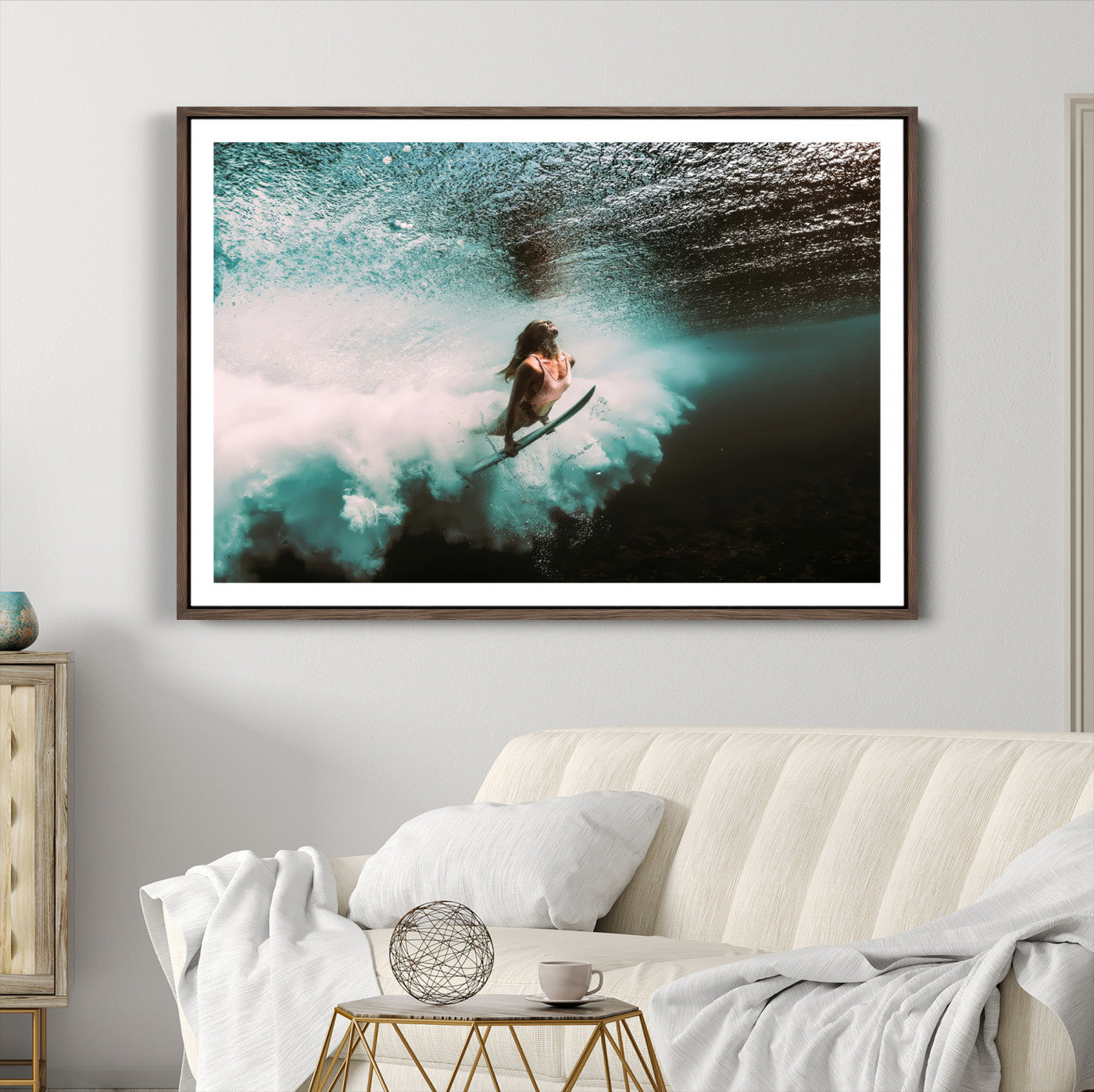 85923512-MGC-FP-36x24-Vibrant Aquatic Motion Wall Art Canvas Print – Framed Underwater Swimming Scene Artwork for Home, Office Decor