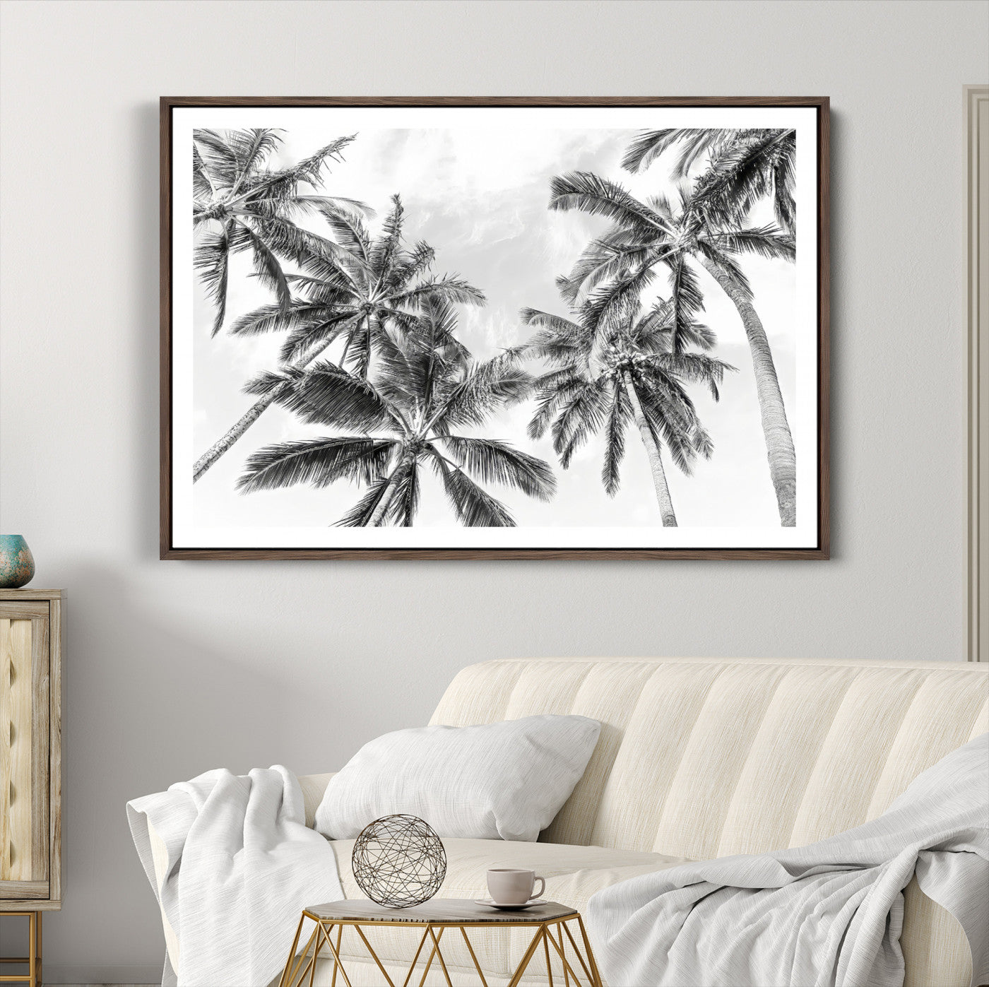 Edit-Images-Black and White Palm Tree Wall Art – Monochrome Tropical Canvas Print for Coastal or Minimalist Living Room Decor