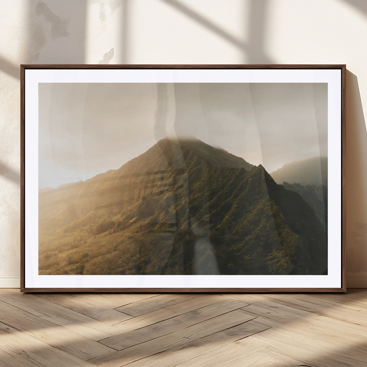 MGC-FP-36x24 - Golden Mountain Wall Art Canvas Print, Framed Misty Summit Art Picture Print, Rugged Landscape Perfect Moody Wilderness Decor Artwork