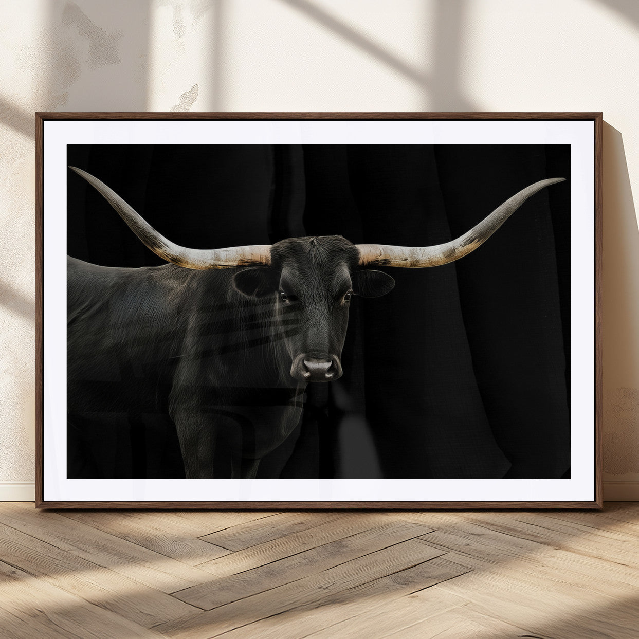 MGC-FP-36x24 - Longhorn Cattle Wall Art Canvas Print, Framed Texas Ranch Art Picture Print, Western Cow Perfect Farmhouse Decor Artwork