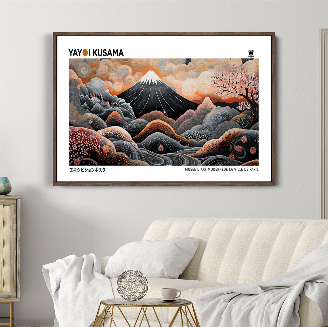 Modern Japanese Wall Art Print, Yayoi Kusama Canvas Wall Art, Abstract Mount Fuji Canvas Print Japanese Landscape Art Printing