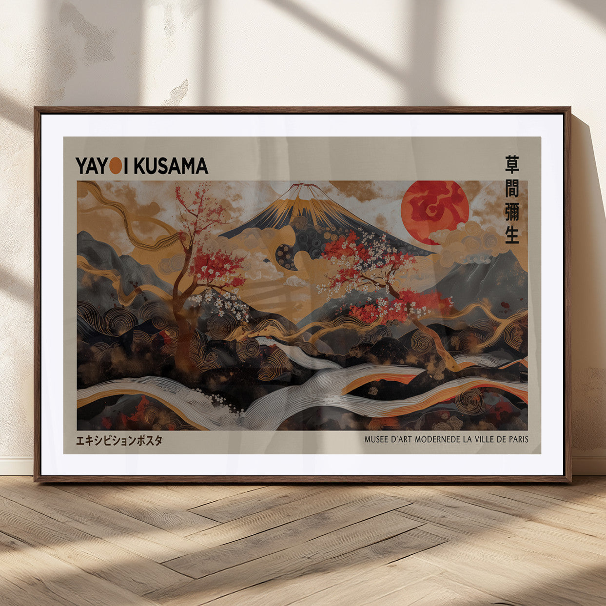 MGC-FP-36x24 - Modern Japanese Wall Art Print Yayoi Kusama Canvas Wall Art Abstract Mount Fuji Canvas Print