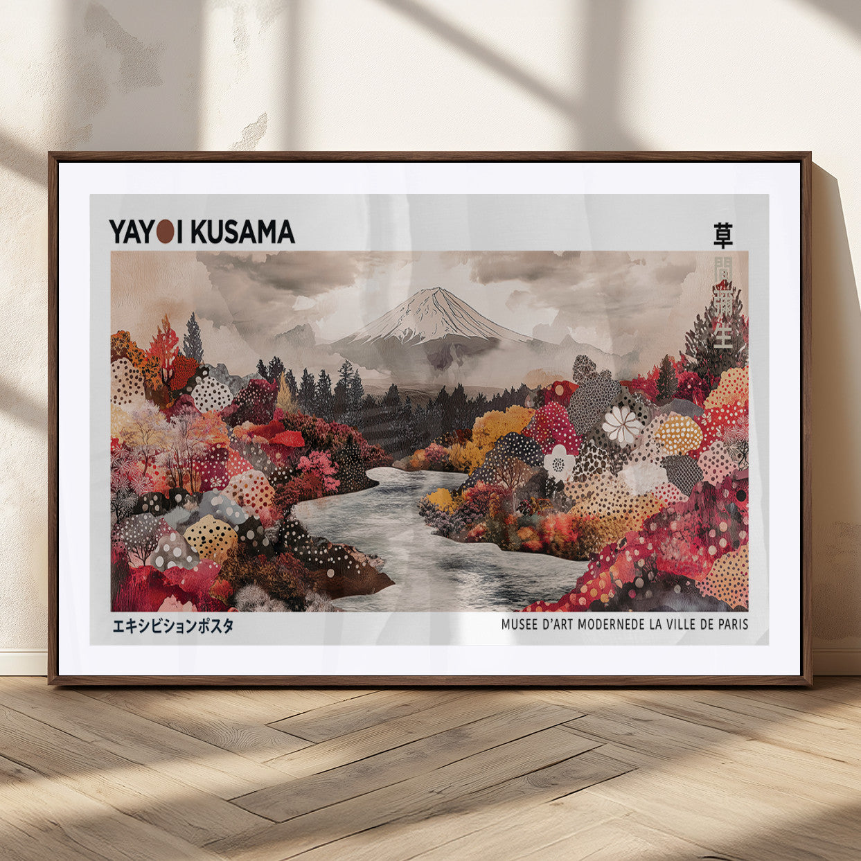 MGC-FP-36x24 - Modern Japanese Wall Art Print, Yayoi Kusama Canvas Wall Art, Abstract Mount Fuji Art Canvas Print,