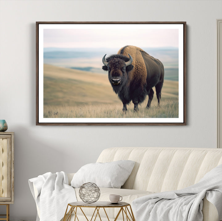Bison Wall Art Canvas Print, Buffalo Canvas Print Print, Framed American Bison Decor Art Print, Large Frontier Style Printing Perfect