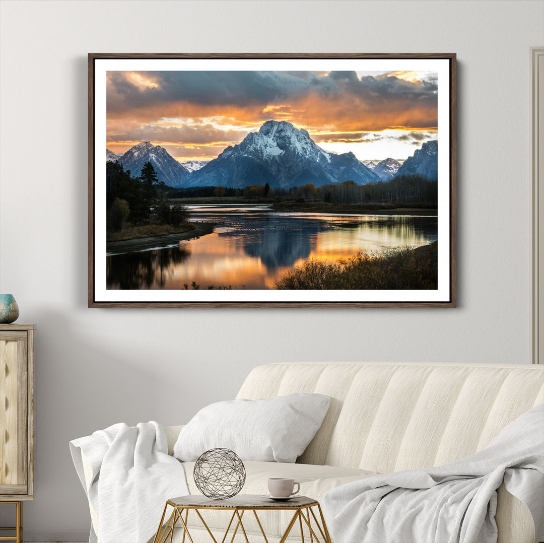 Mountain Sunset Wall Art Canvas Print, Framed Alpine Wilderness Art Picture Print, Golden Hour Perfect Wilderness Decor Artwork