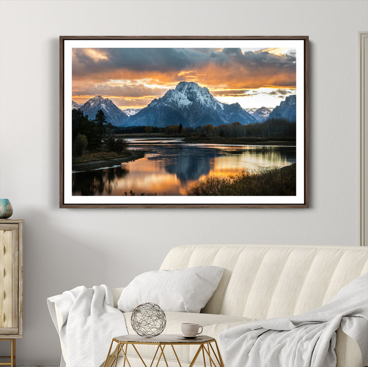 Mountain Sunset Wall Art Canvas Print, Framed Alpine Wilderness Art Picture Print, Golden Hour Perfect Wilderness Decor Artwork