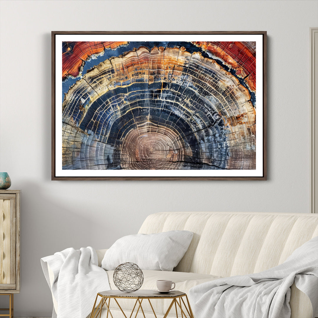 Tree Rings Canvas Wall Art Print, Framed Wood Texture Art Picture Print, Petrified Wood Perfect Modern Rustic Decor Artwork