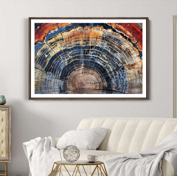 Tree Rings Canvas Wall Art Print, Framed Wood Texture Art Picture Print, Petrified Wood Perfect Modern Rustic Decor Artwork