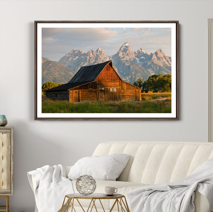 Rustic Barn Wall Art Canvas Print, Framed Western Landscape Art Picture Print, Farmhouse Style Perfect Rustic Farmhouse Decor Artwork