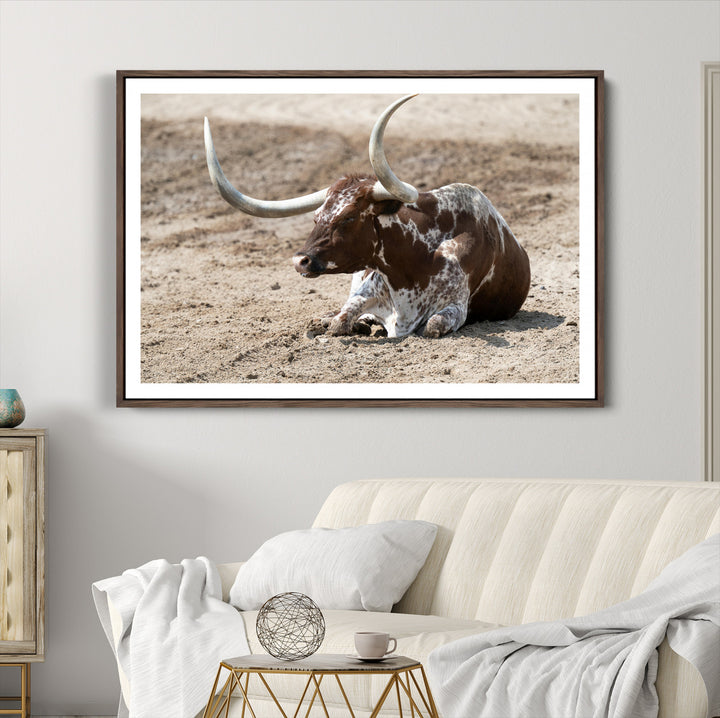 Texas Longhorn Wall Art Canvas Print, Framed Country Living Art Picture Print, Farmhouse Perfect Western Decor Artwork