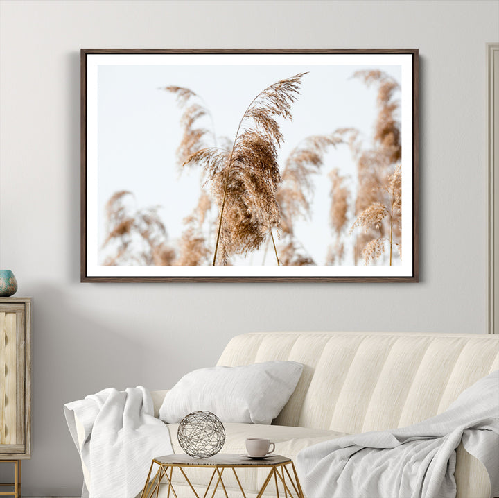 Pampas Grass Wall Art Canvas Print, Framed Neutral Tones Art Picture Print, Minimalist Nature Perfect Boho Decor Artwork