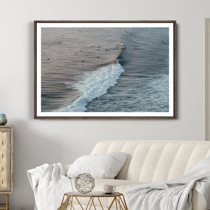 Ocean Waves Wall Art Canvas Print, Framed Coastal Serenity Art Picture Print, Surf Perfect Coastal Decor Artwork